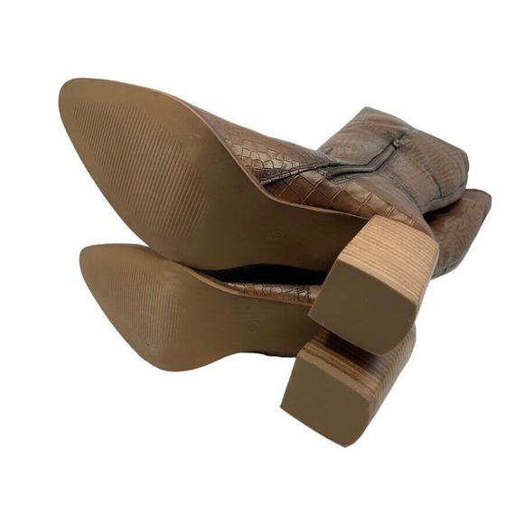 Diba True Do Brown Crocodile Knee High Boots Stacked Heel Pointed Toe 10M - Picture 9 of 11